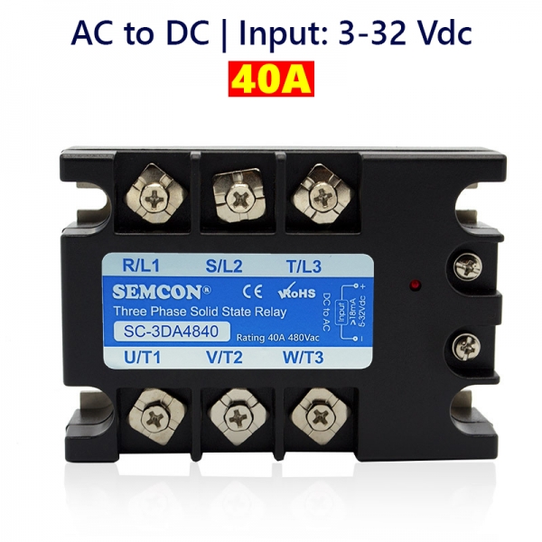SC-3DA4840 SSR 3 Pha 40A | Output: 480vac. Input: 5-32vdc