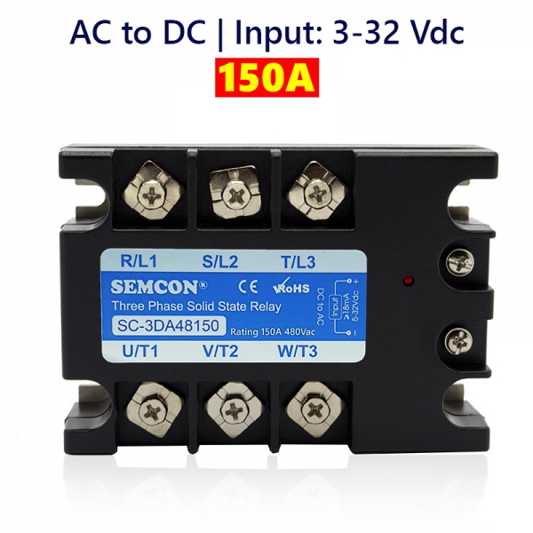SC-3DA48150 SSR 3 Pha 150A | Output: 480vac. Input: 5-32vdc